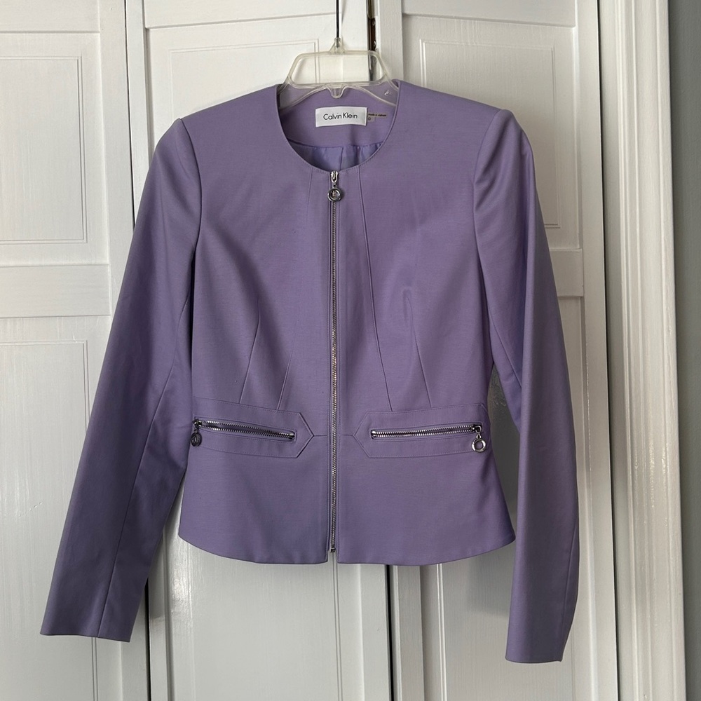 Calvin Klein Lilac Collarless Zip Blazer